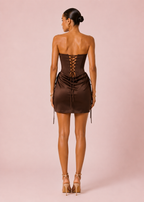 Jenny - Robe courte drapée marron