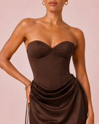 Jenny - Robe courte drapée marron