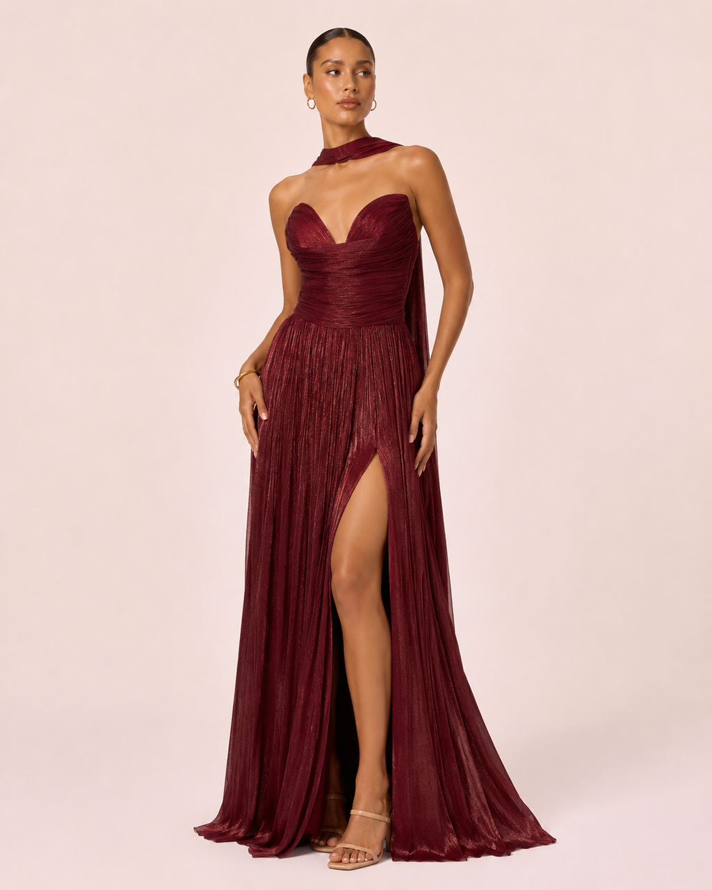 Johanna - Longue robe irisée bordeaux