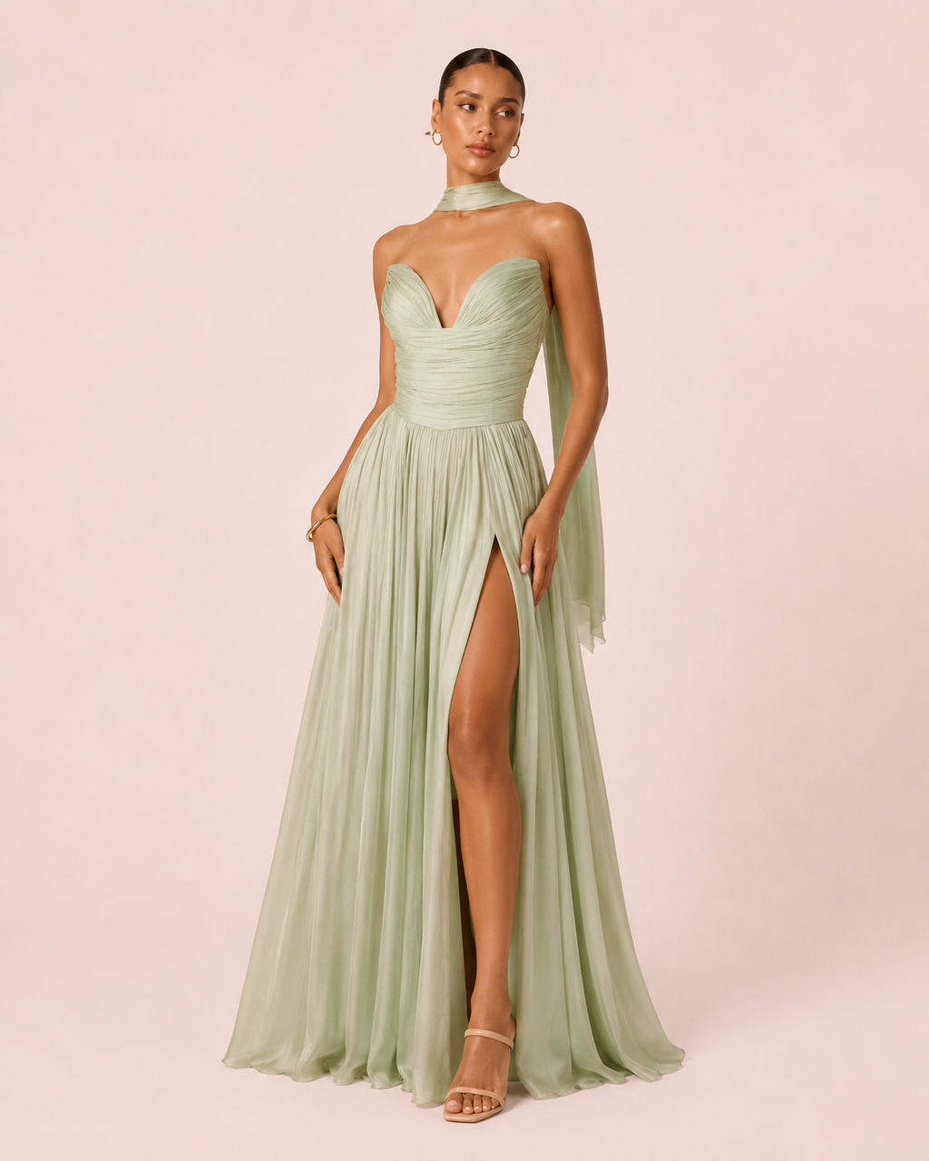 Johanna - Longue robe irisée vert sauge