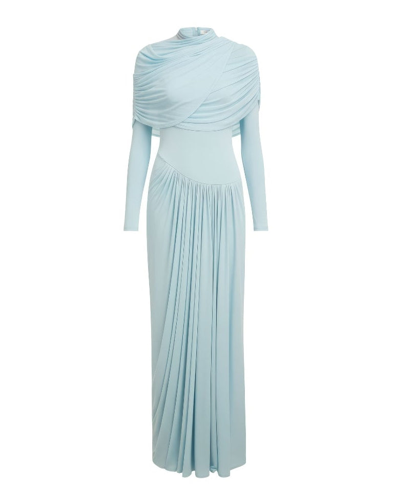 Jane - Longue robe drapée bleu ciel