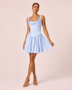 Josephine - Robe courte satinée bleu