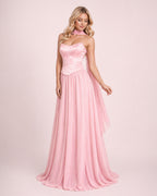 Lily - Longue robe corset jupe fluide rose poudré