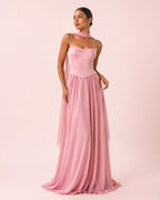 Lily - Longue robe corset jupe fluide rose poussiereux