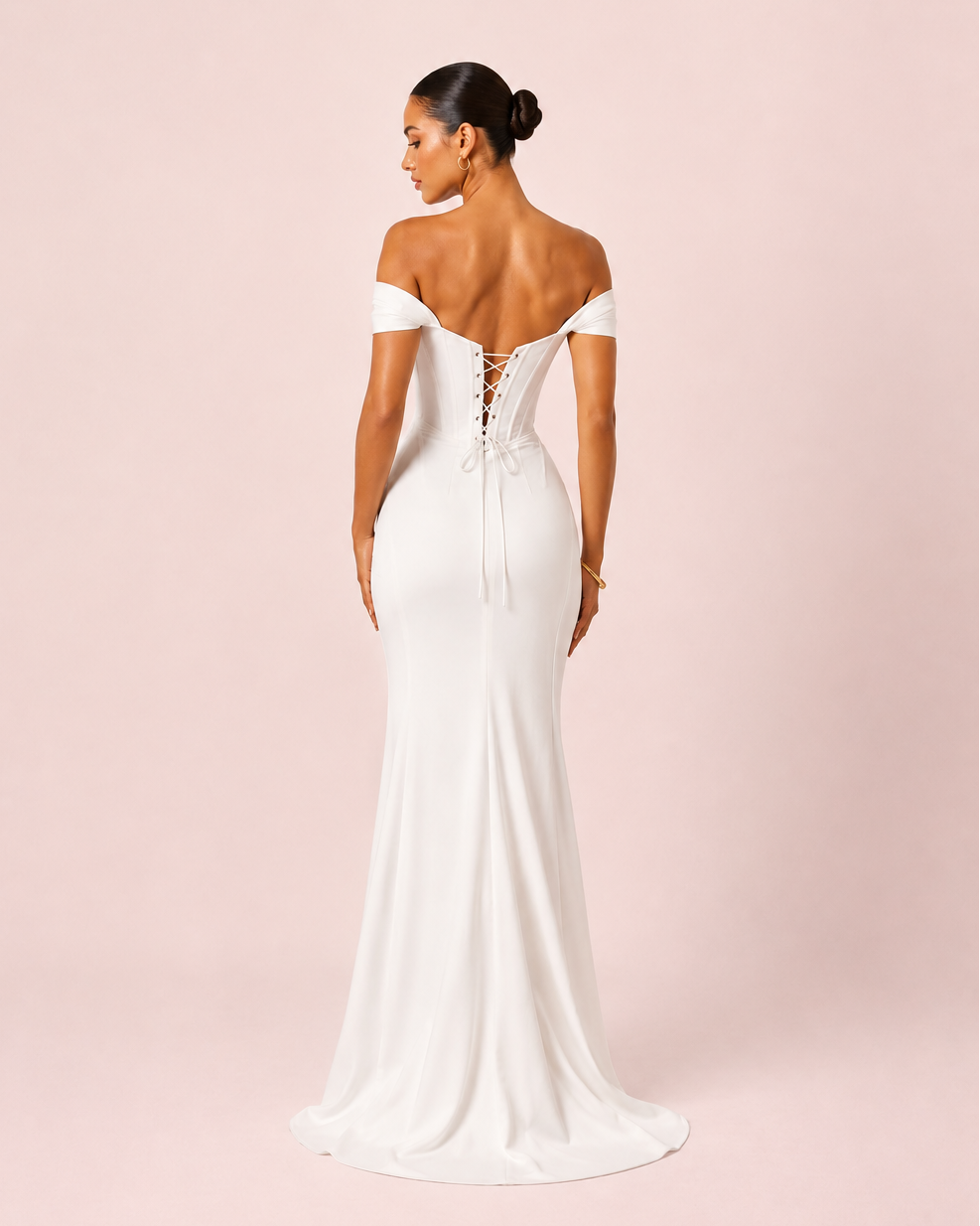 Line - Longue robe drapée blanche