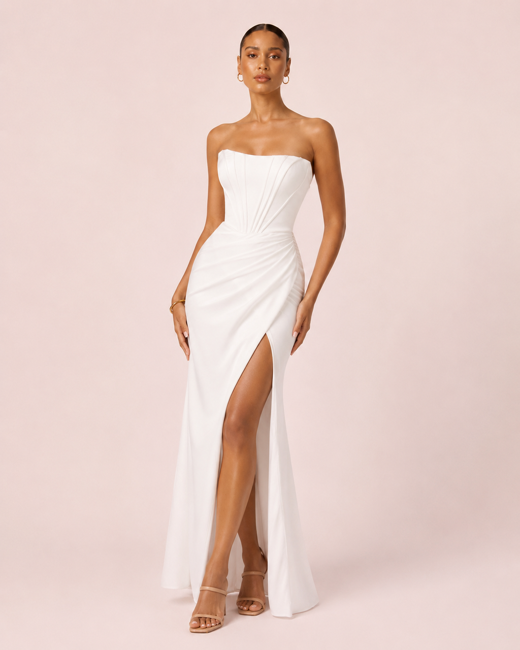Line - Longue robe drapée blanche