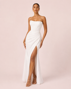 Line - Longue robe drapée blanche