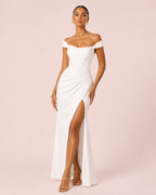 Line - Longue robe drapée blanche