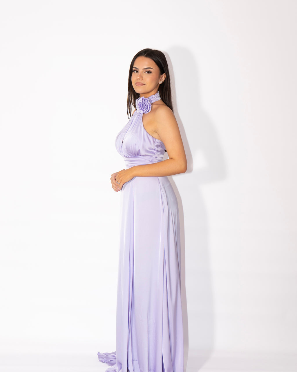 Long Lilac Satin Dress