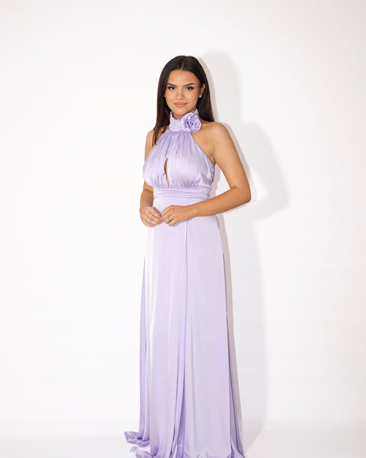 Longue robe satinée Lilas