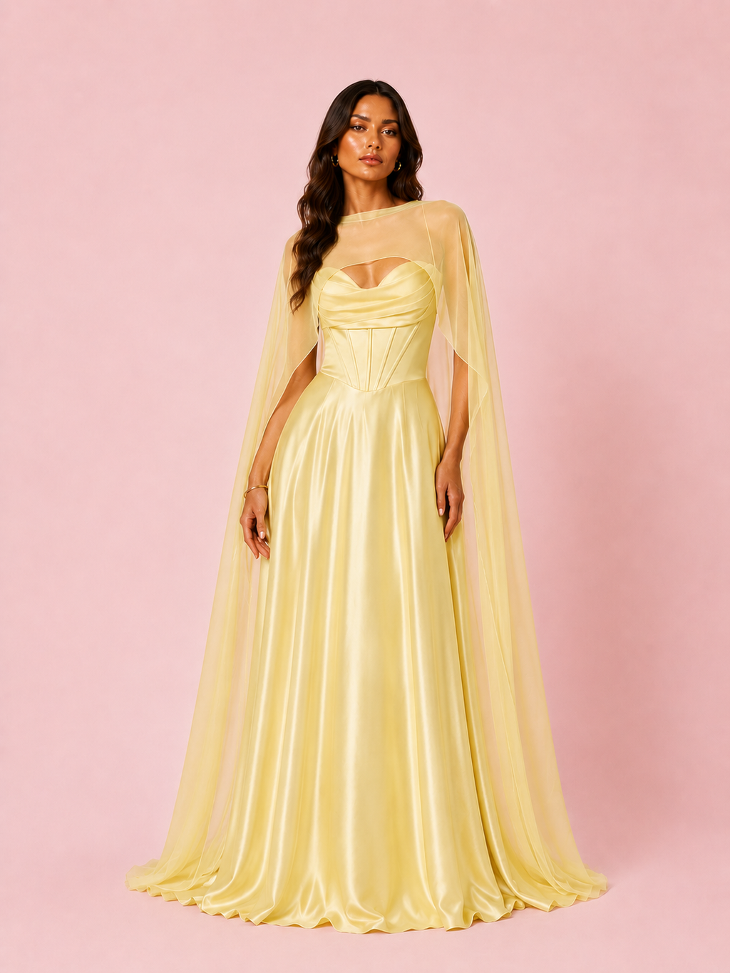 Malia - Cape en mousseline jaune pastel
