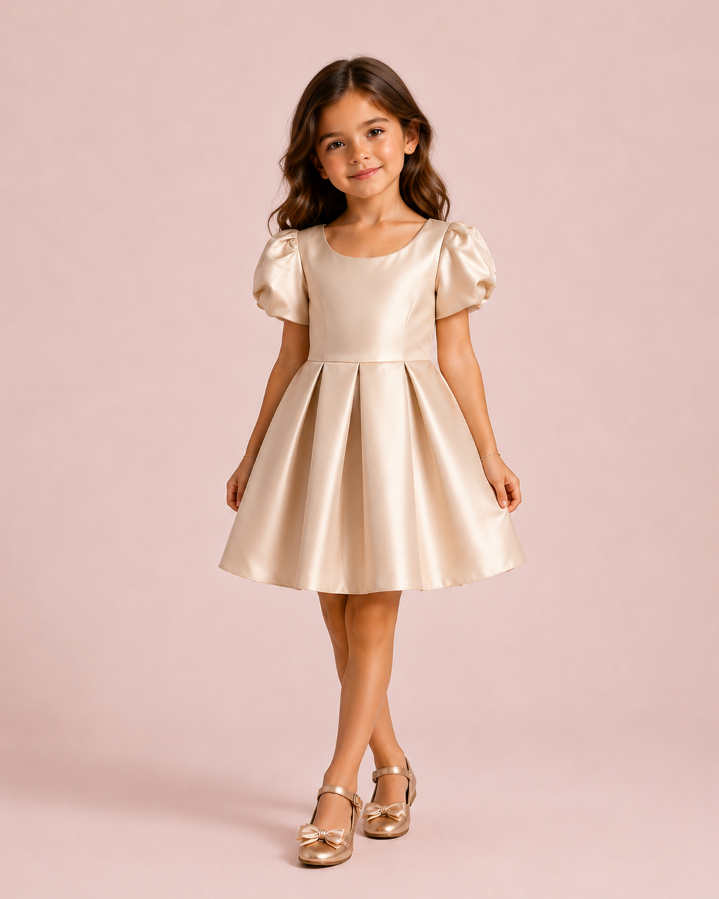 Maya - Robe enfant en satin champagne