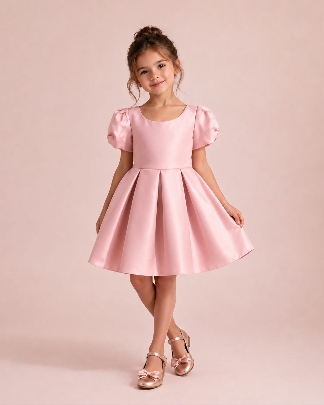 Maya - Robe enfant en satin rose poudré