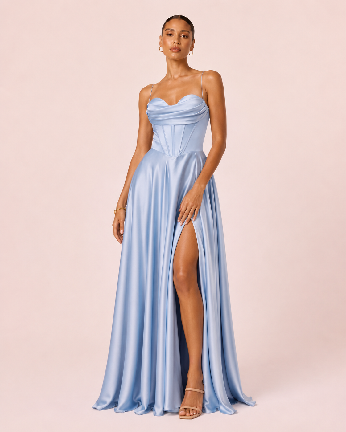 Noa - Robe corset en satin bleu ciel