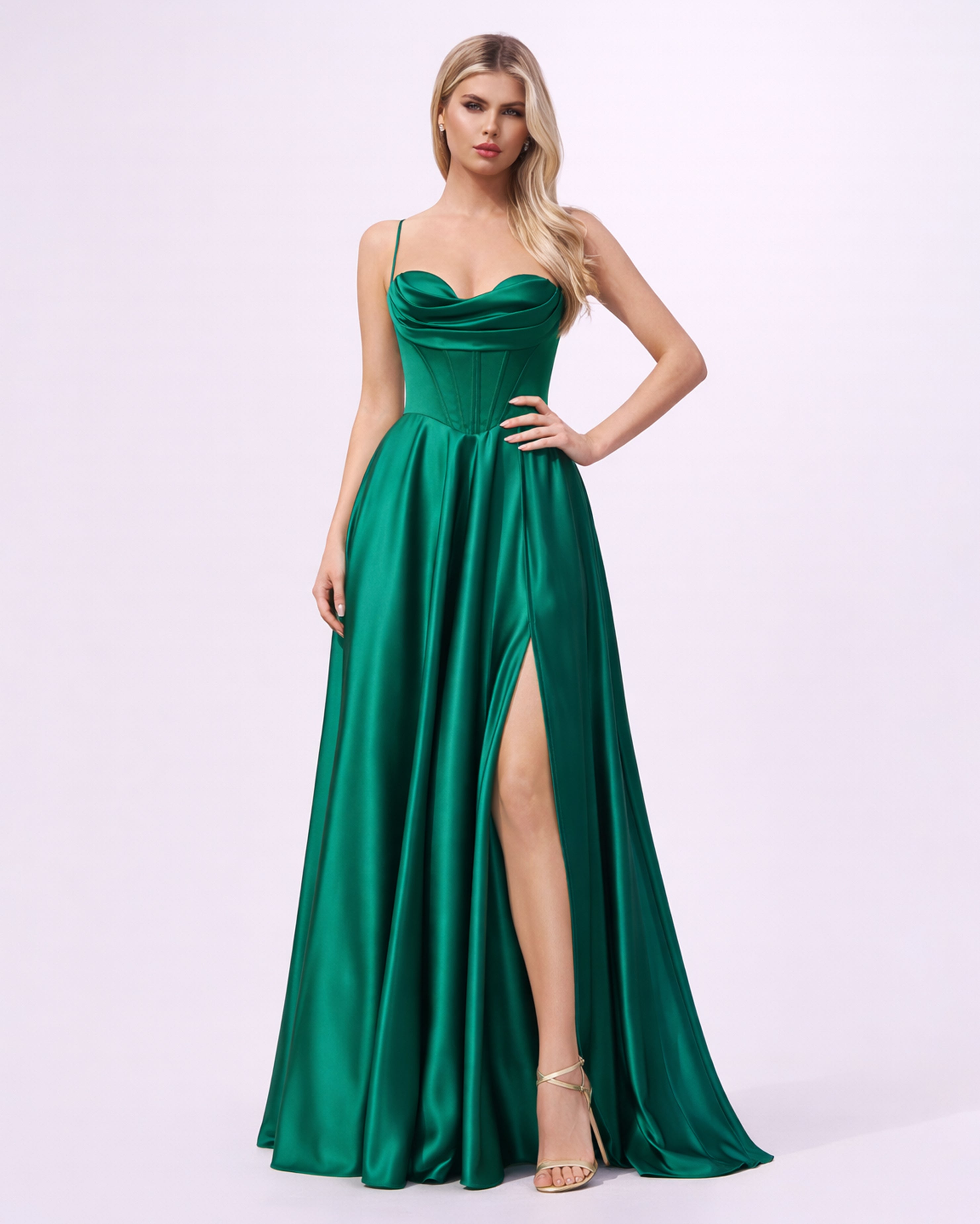 Noa - Robe corset en satin vert émeraude