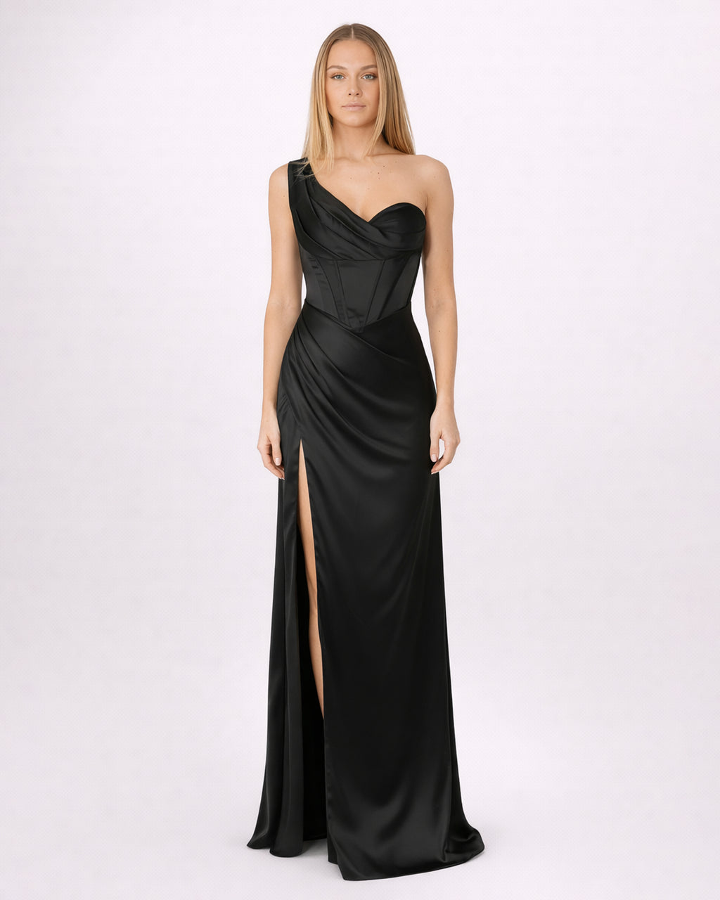 Nova - Robe Corset Asymétrique En Satin Noir