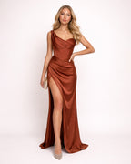 Nova - Robe Corset Asymétrique En Satin Terracotta