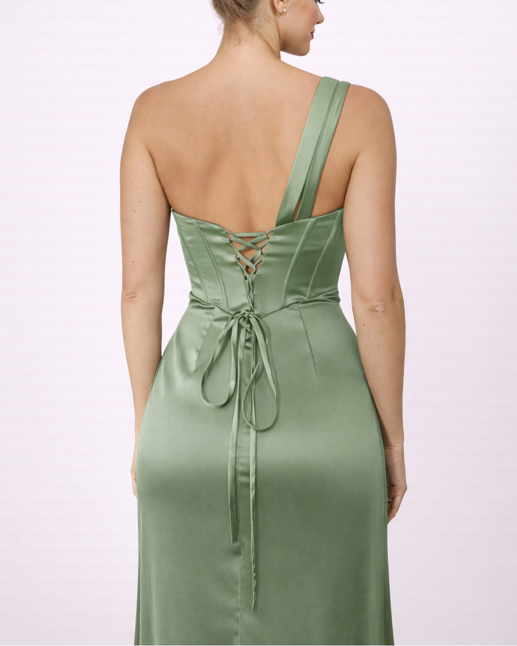 Nova Robe Corset Asymétrique En Satin Vert Sauge