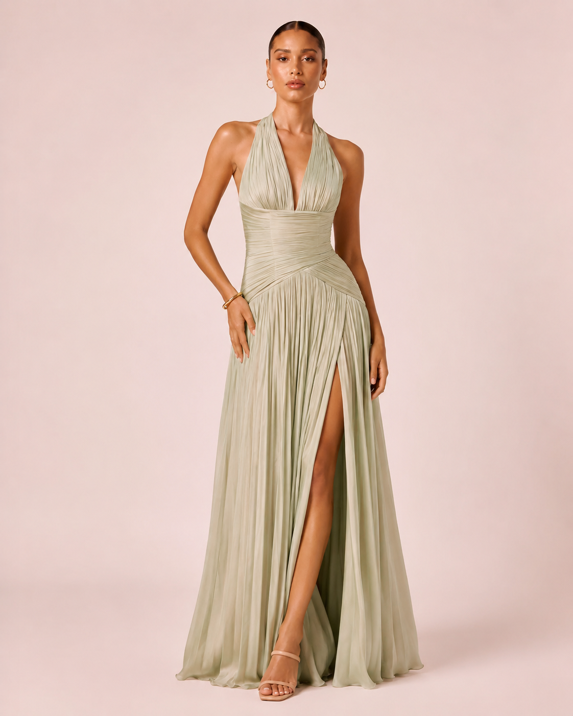 Olympe - Longue robe vert sauge