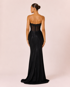 Opale - Robe de soirée noire avec bustier perlé