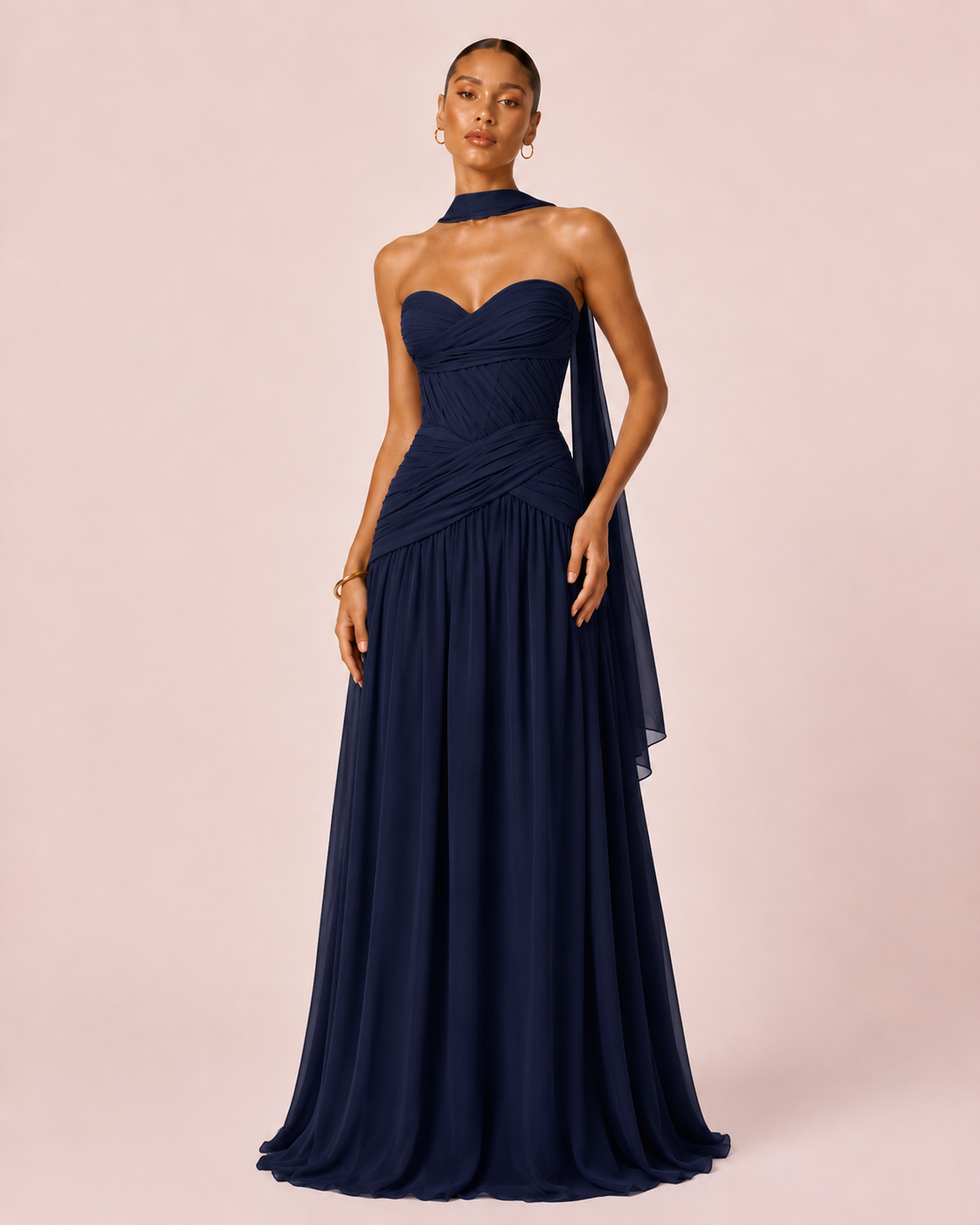 Oriane - Longue robe bustier bleu marine