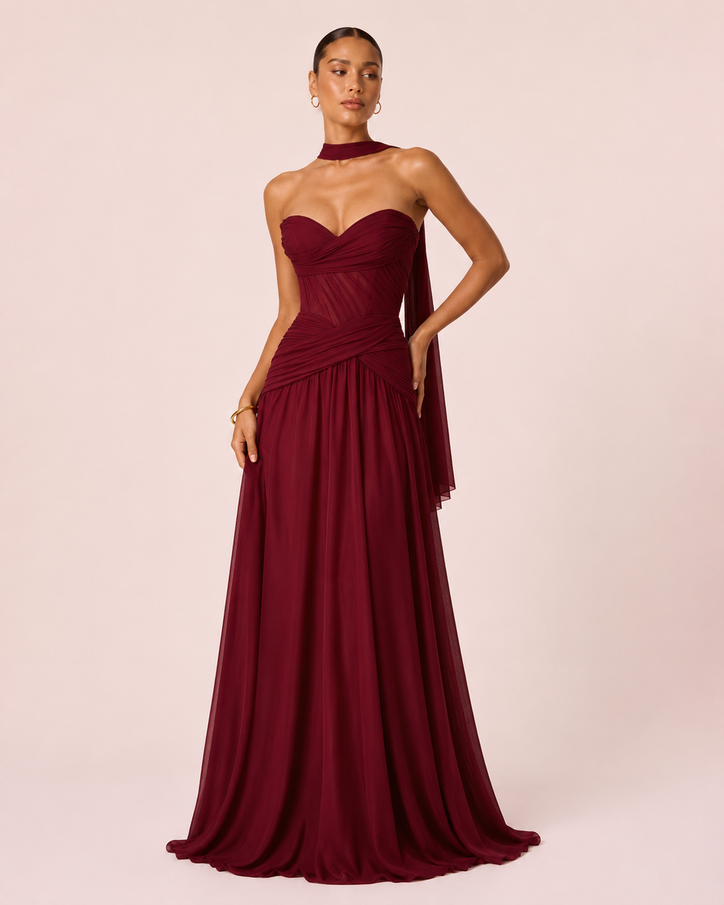 Oriane- Longue robe bustier bordeaux