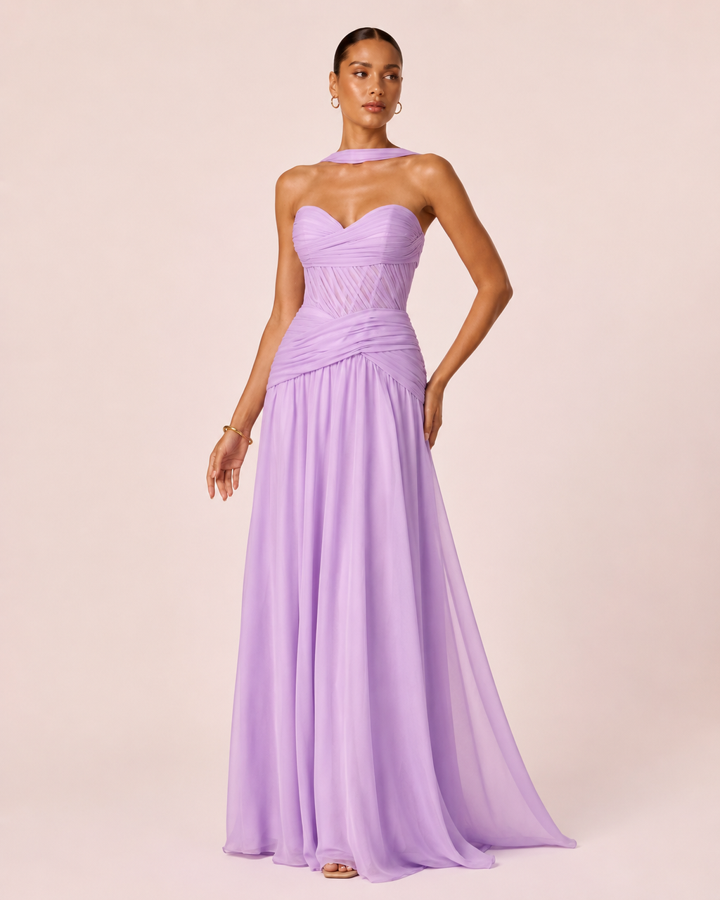 Oriane- Longue robe bustier lilas