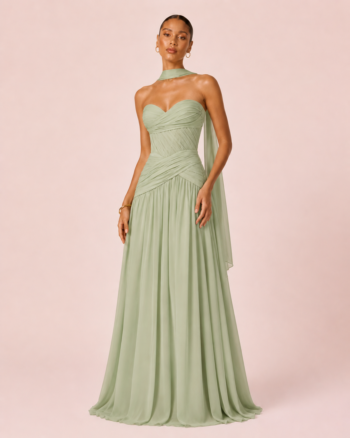 Oriane- Longue robe bustier vert sauge