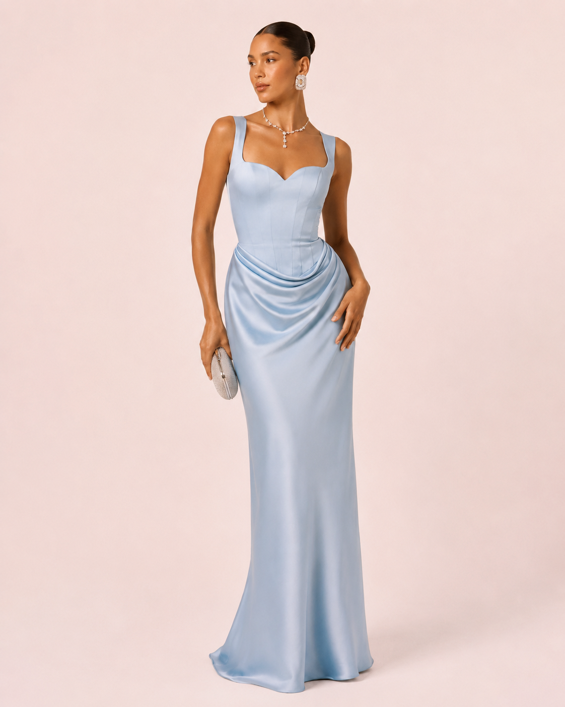 Pauline - Longue robe satinée bleu