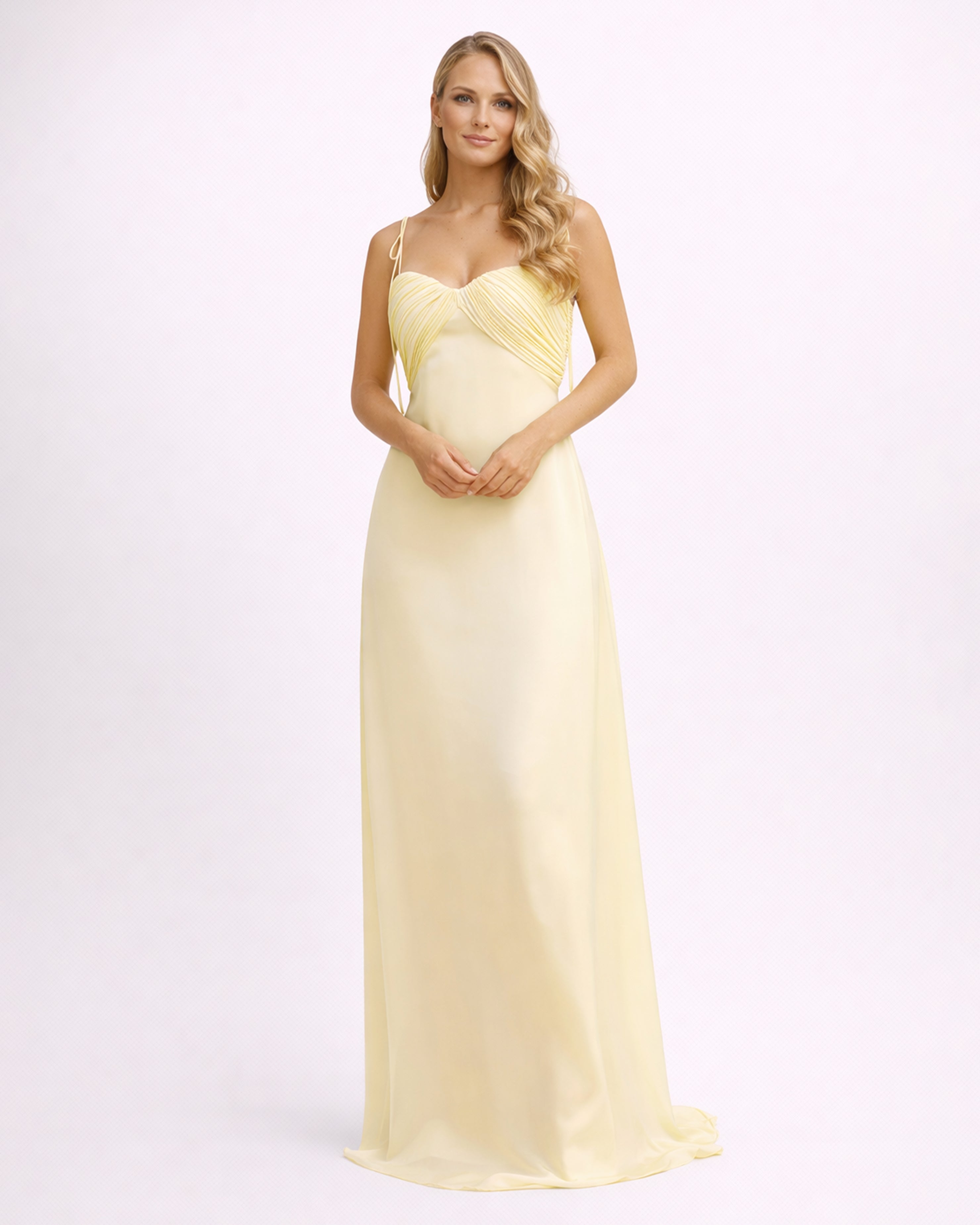 Perle - Longue robe en satin jaune