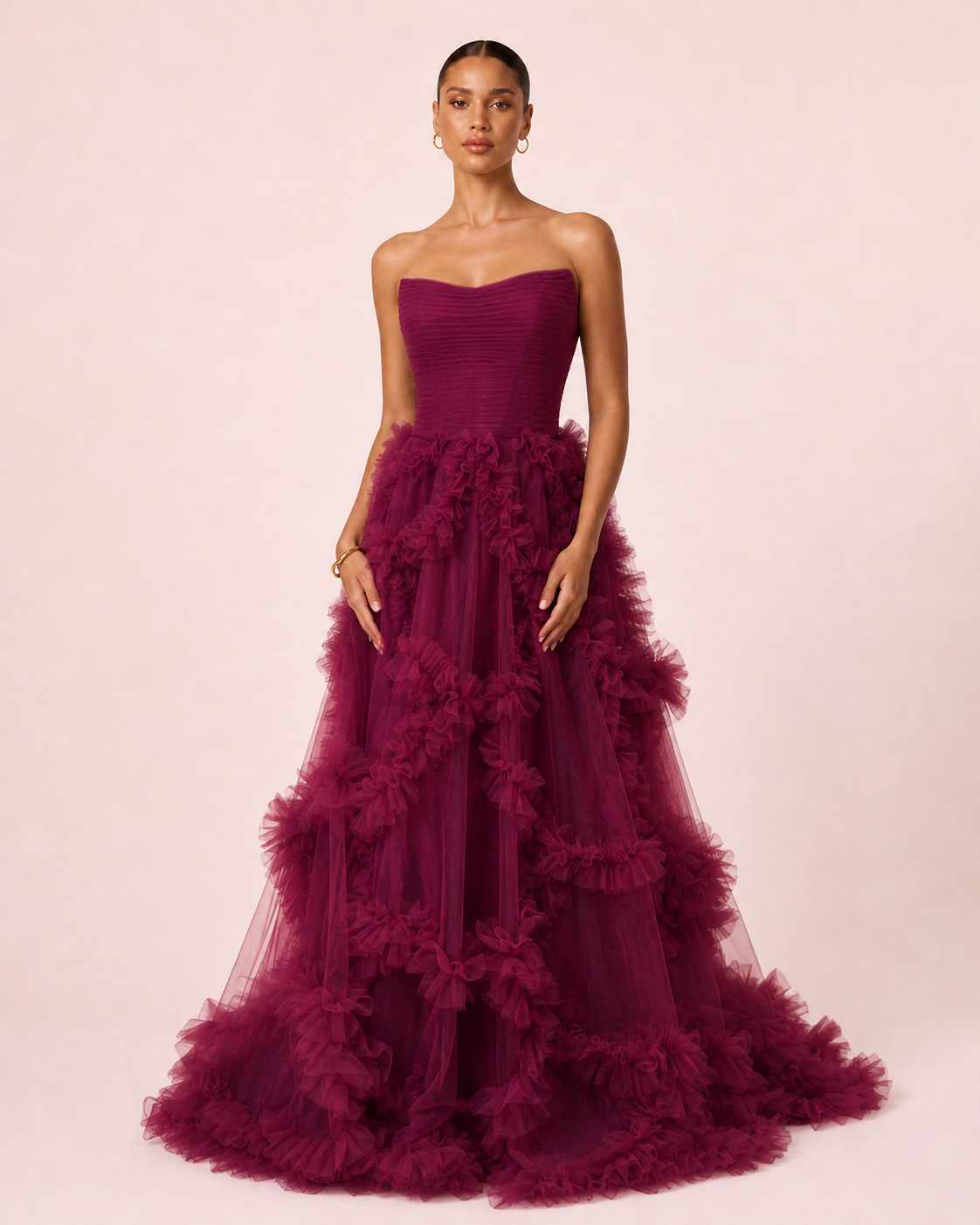 Alia - Longue robe en tulle prune