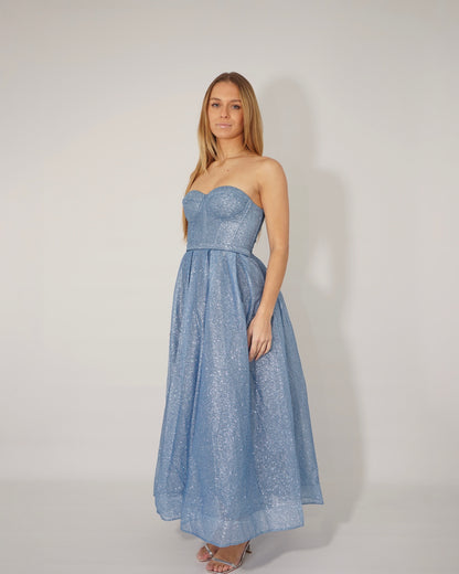 Robe Bustier Bleue Pailletée