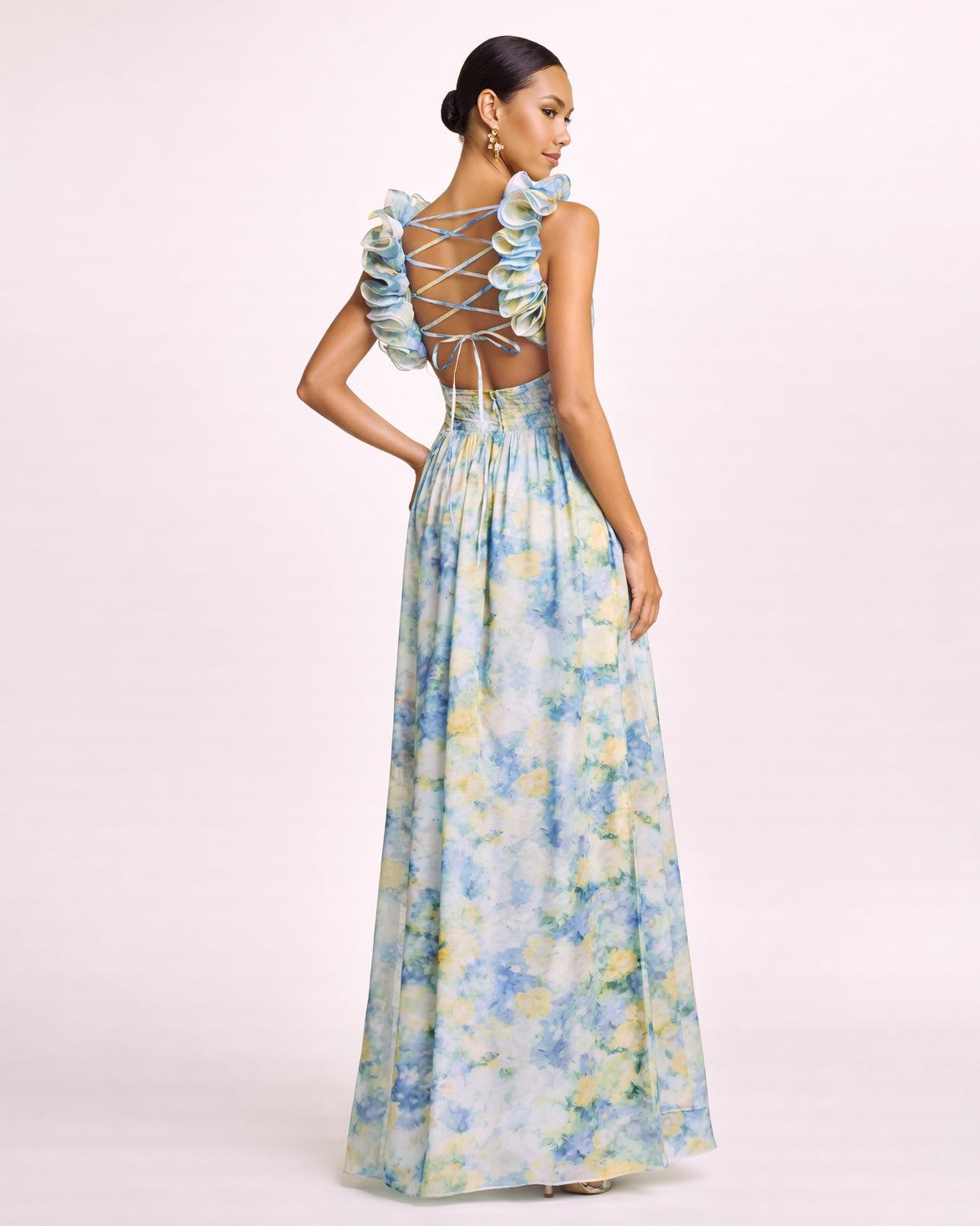 Camille - Longue robe à motifs bleue