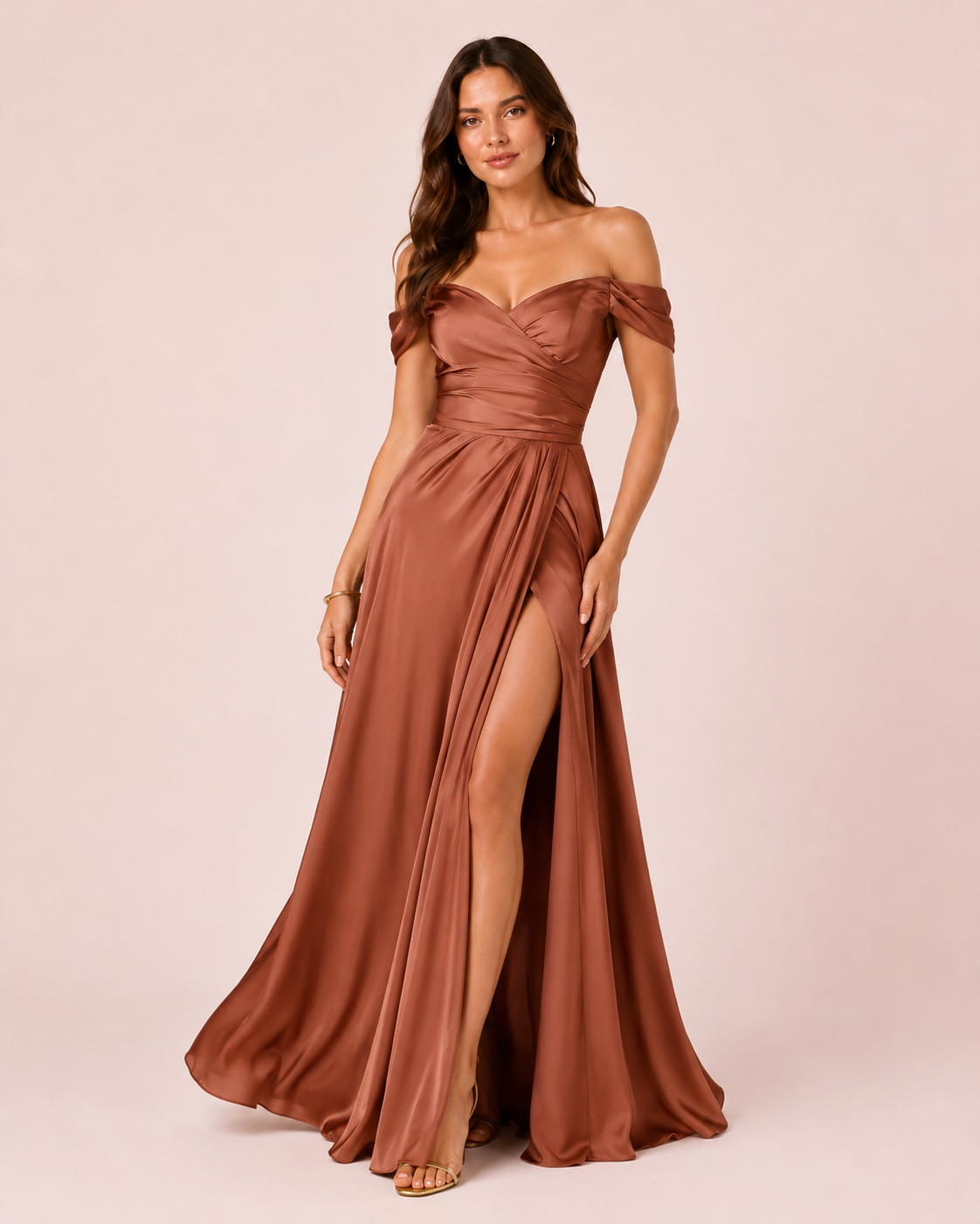 Romy - Robe à épaules dénudées terracotta