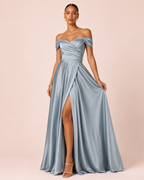 Romy - Robe à épaules dénudées bleu poussiéreux