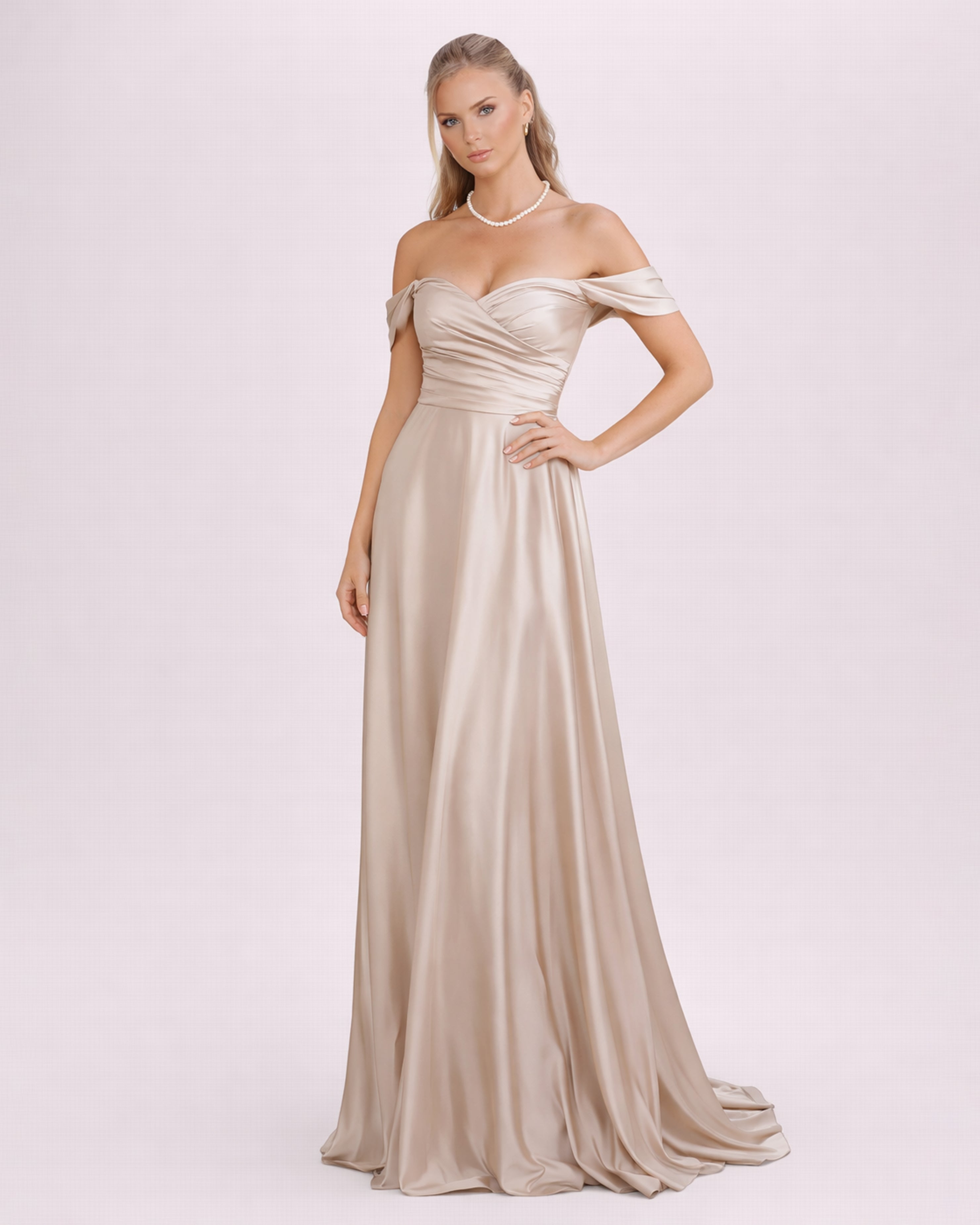 Romy - Robe à épaules dénudées champagne