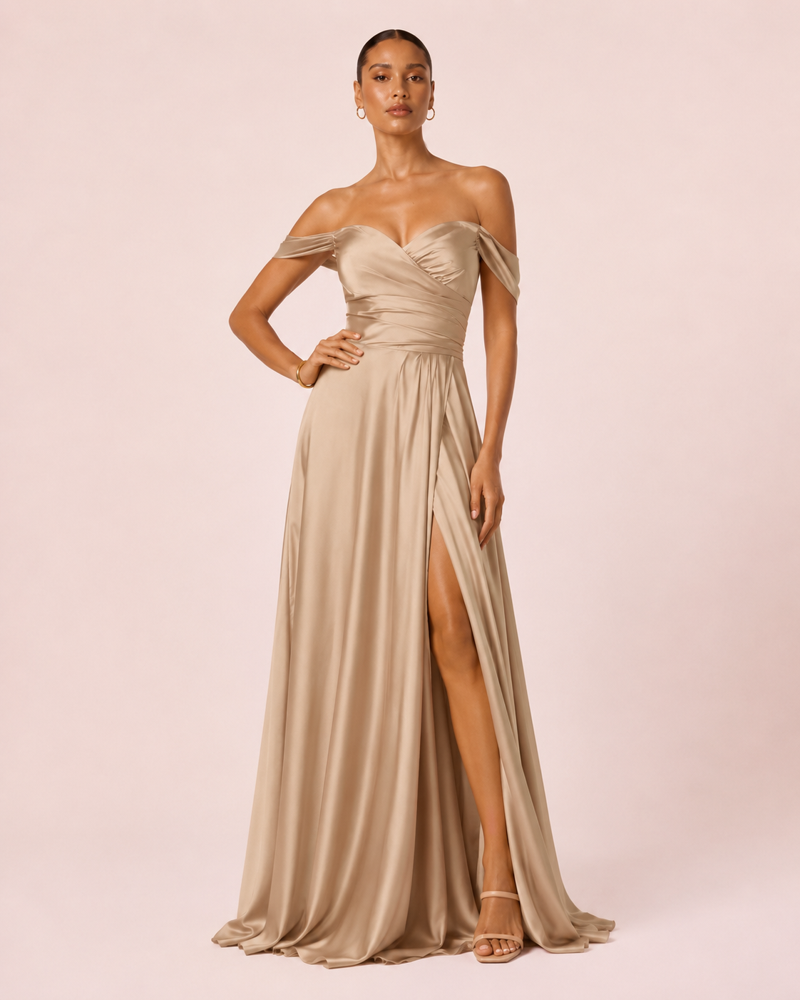 Romy - Robe à épaules dénudées champagne