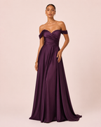 Romy - Robe à épaules dénudées prune