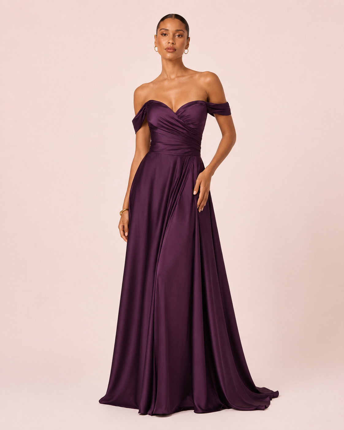 Romy - Robe à épaules dénudées prune