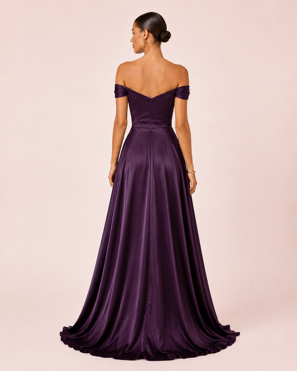 Romy - Robe à épaules dénudées prune