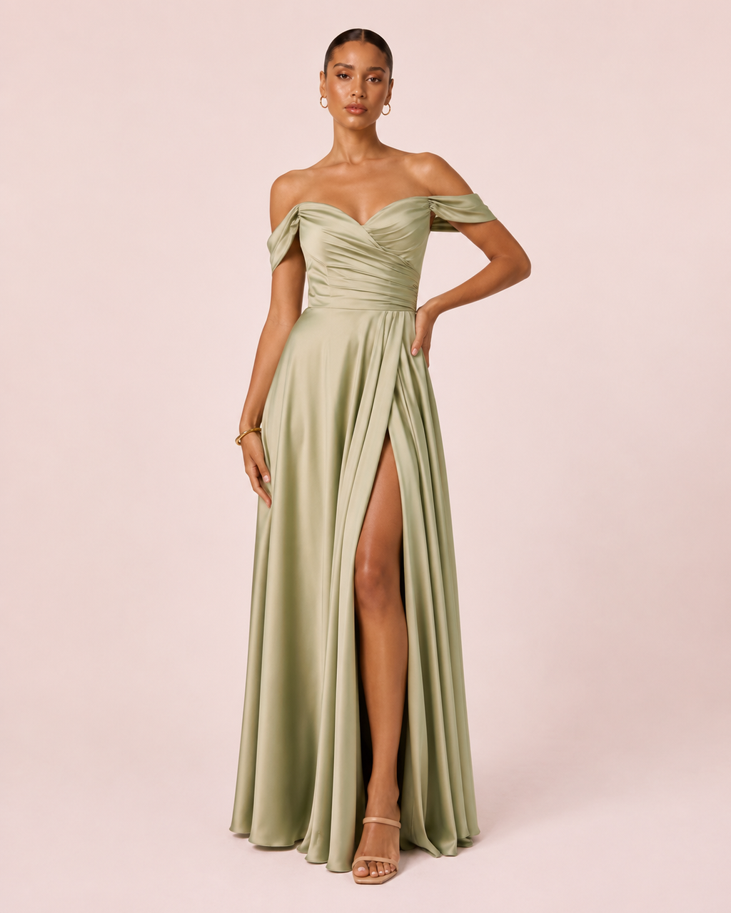 Romy - Robe à épaules dénudées vert sauge
