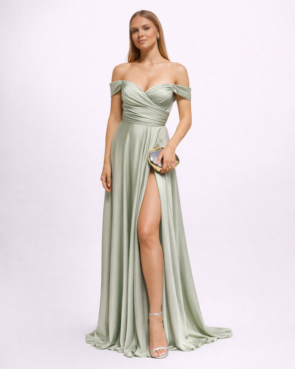 Romy - Robe à épaules dénudées verte sauge