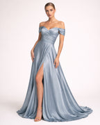 Romy - Robe à épaules dénudées bleu poussiéreux