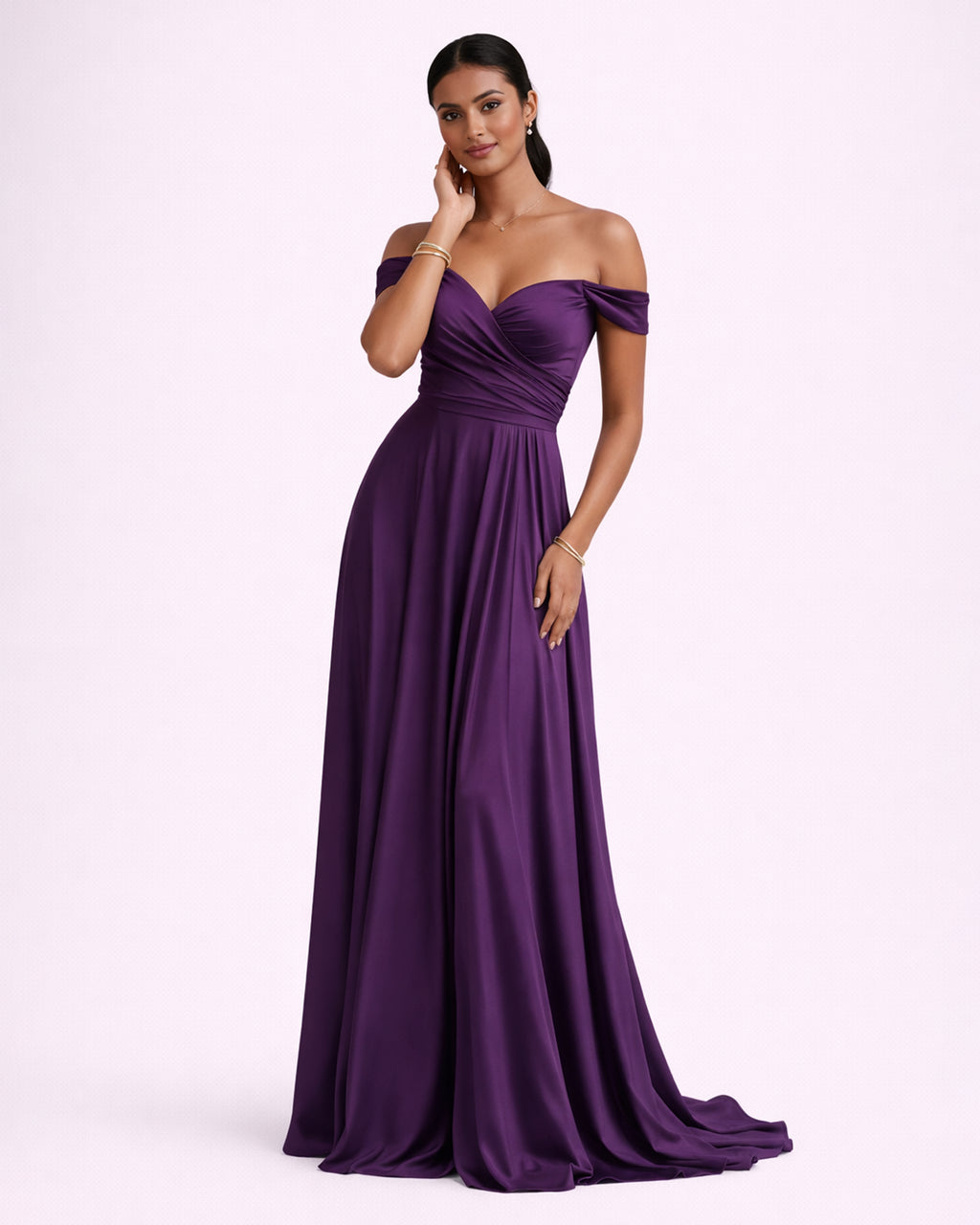 Romy - Robe à épaules dénudées prune