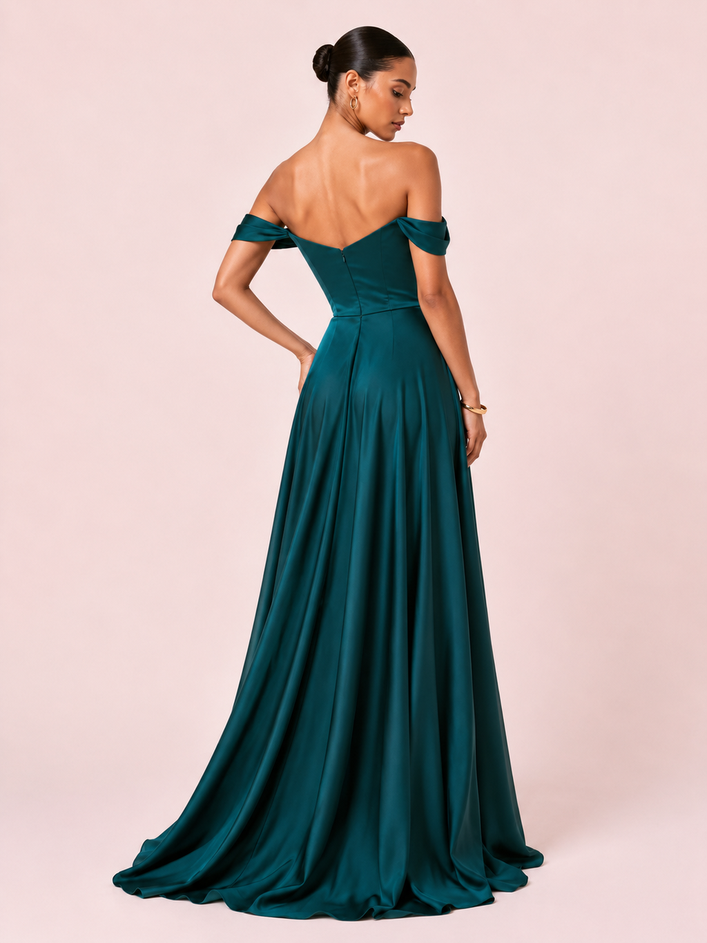 Romy - Robe à épaules dénudées vert émeraude