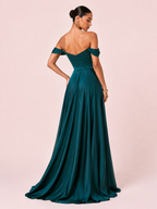 Romy - Robe à épaules dénudées vert émeraude