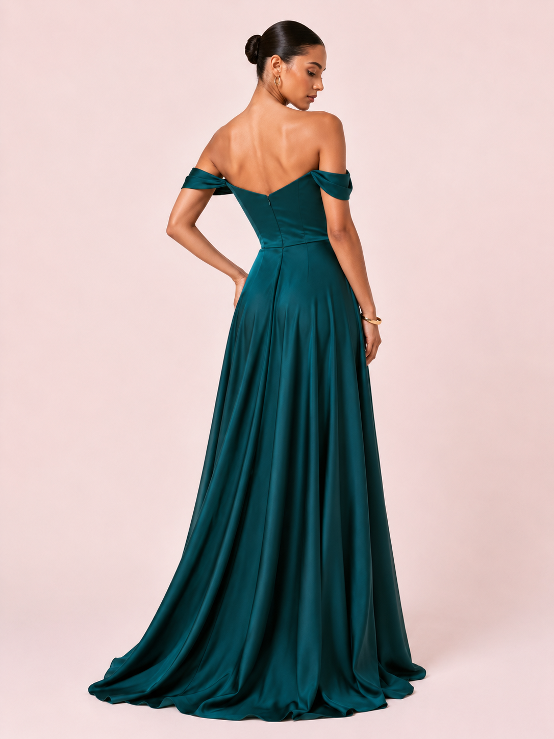 Romy - Robe à épaules dénudées vert émeraude