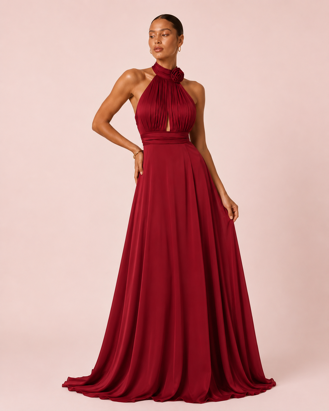 Rose - Longue robe satinée bordeaux