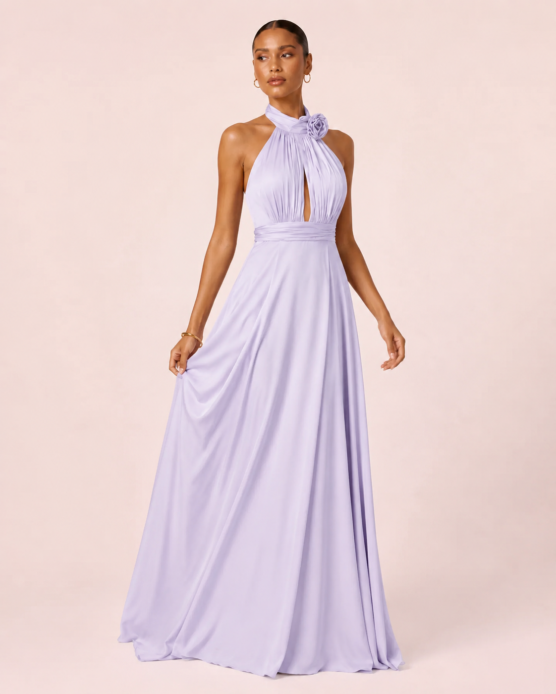 Rose - Longue robe satinée lilas