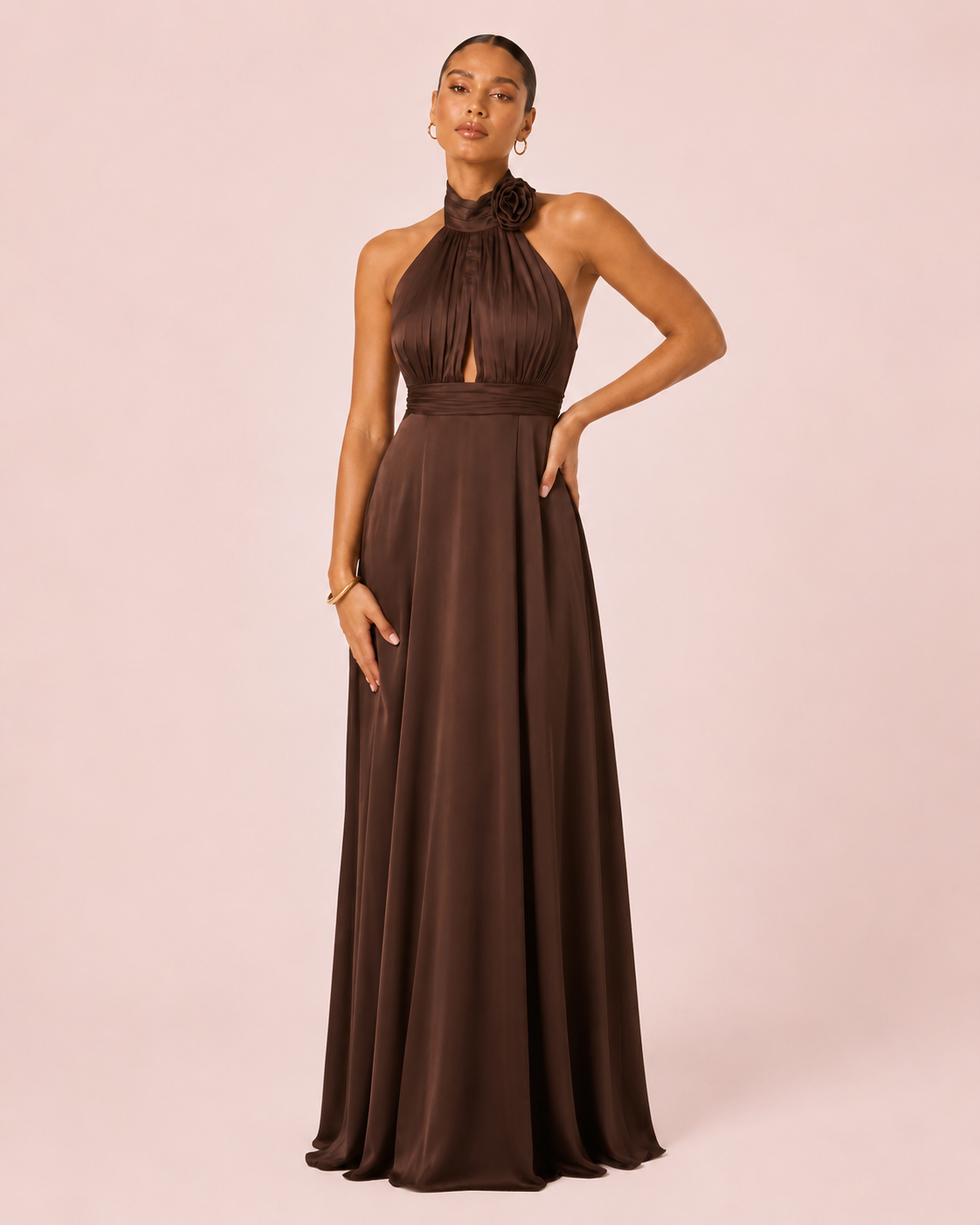 Rose - Longue robe satinée marron